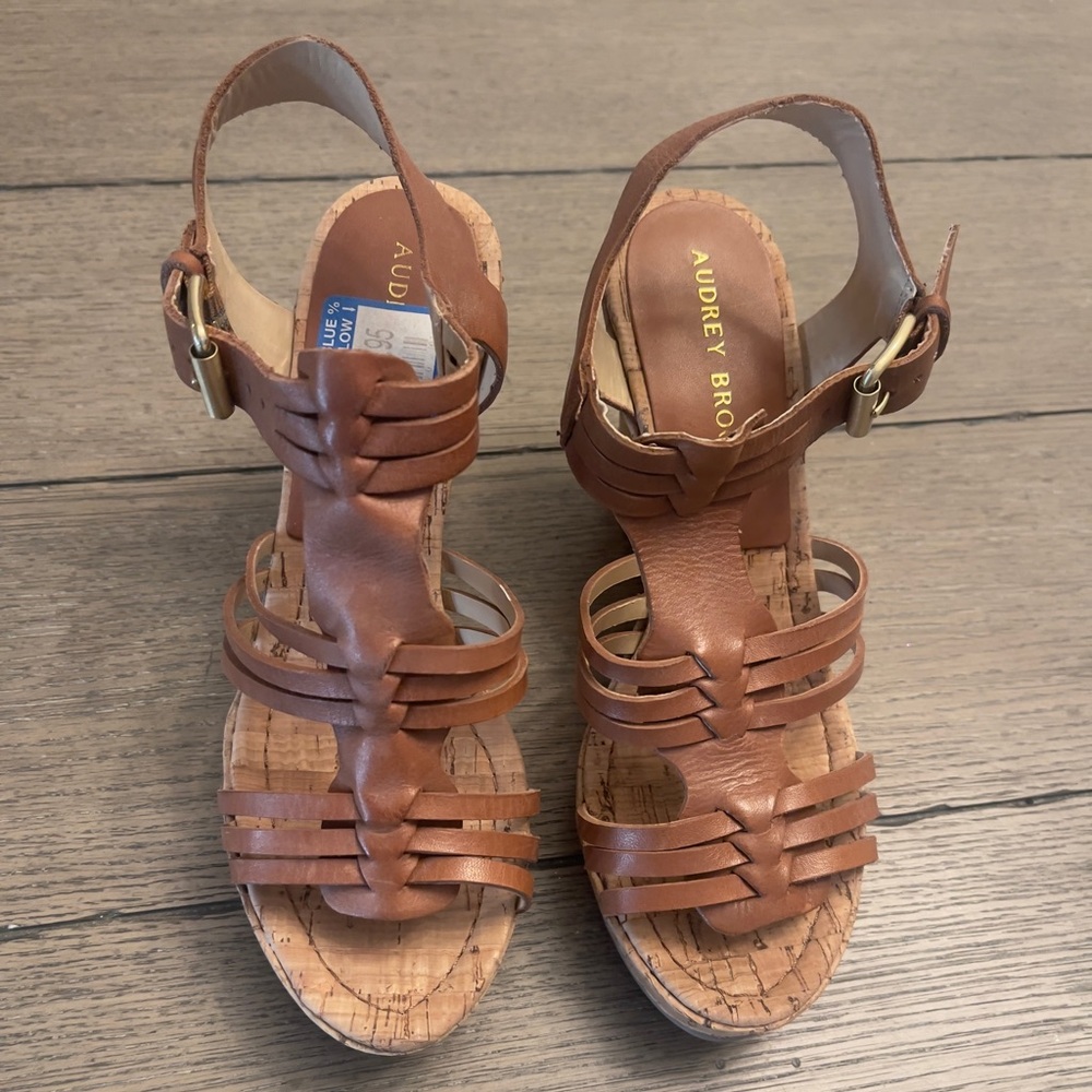 Audrey Brooke Brown Wedge Sandals with Strappy Design